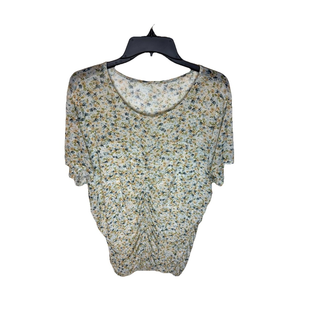 Torrid Blouse Women 4X 26 Floral Mesh Ruched Stretch Crew Neck Sweetheart NEW